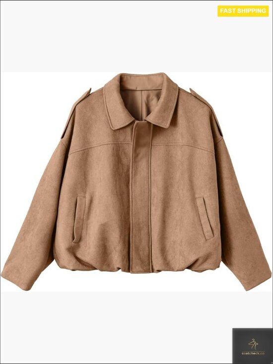 Jackets & Blazers - Faux Suede Bomber Jacket Cropped Zip Up Long Sleeve Trendy Y2K Outerwear with